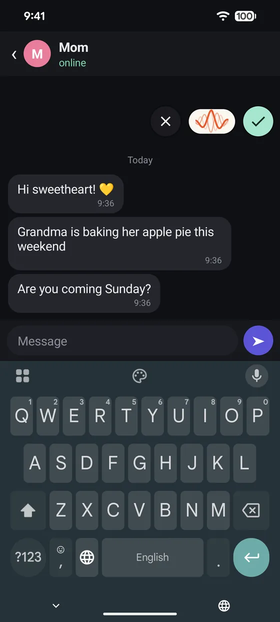 Wisper bubble on Android recording over a chat